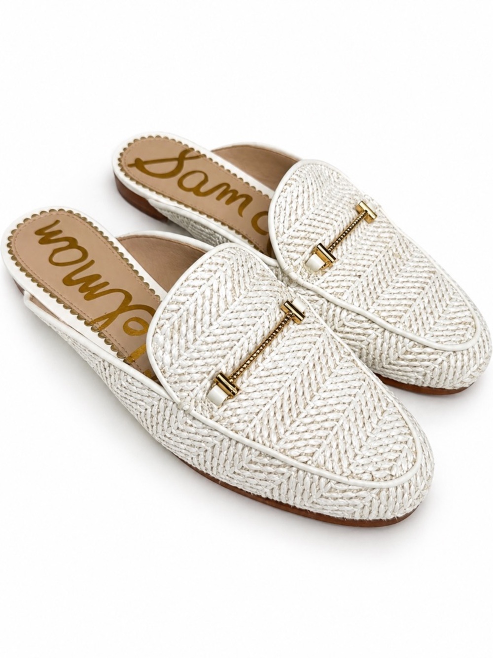 Sam Edelman Laurna Bit Woven Loafer Mule White Raffia Size 7.5 Linnie - Picture 13 of 13